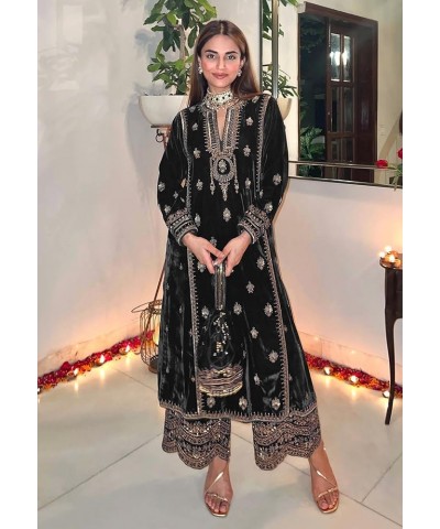 Life Fashion Women's Salwar Kameez Straight Suit Viscos Velvet Traditional Indian Pakistani Ready To Wear Dress Black $39.60 ...