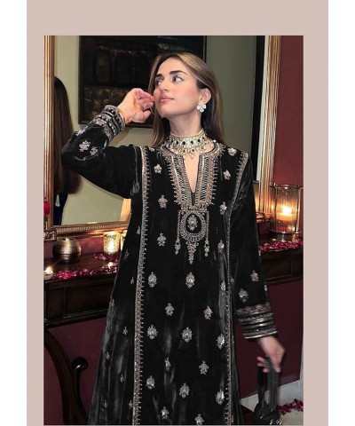 Life Fashion Women's Salwar Kameez Straight Suit Viscos Velvet Traditional Indian Pakistani Ready To Wear Dress Black $39.60 ...