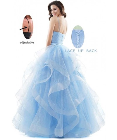 Glitter Tulle Prom Dresses 2024 Spaghetti Straps Ball Gown for Women Long Homecoming Dresses for Teens Putty $43.70 Dresses