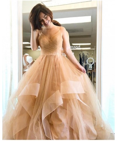 Glitter Tulle Prom Dresses 2024 Spaghetti Straps Ball Gown for Women Long Homecoming Dresses for Teens Putty $43.70 Dresses