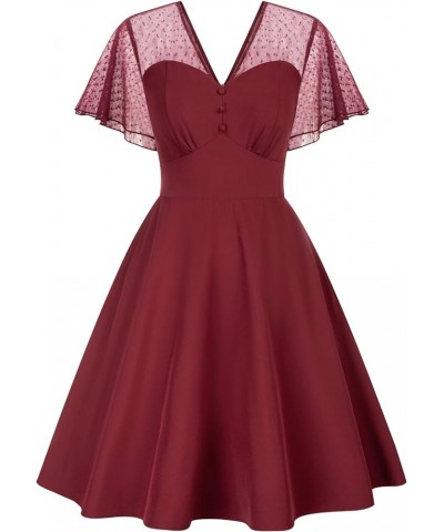 Women's 1950s Polka Dots Vintage Swing Dresses with Pockets Wine 660 $16.45 Dresses