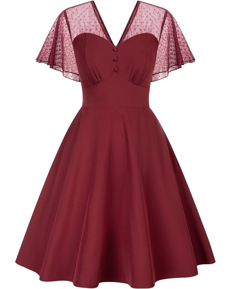 Women's 1950s Polka Dots Vintage Swing Dresses with Pockets Wine 660 $16.45 Dresses