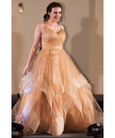 Glitter Tulle Prom Dresses 2024 Spaghetti Straps Ball Gown for Women Long Homecoming Dresses for Teens Putty $43.70 Dresses