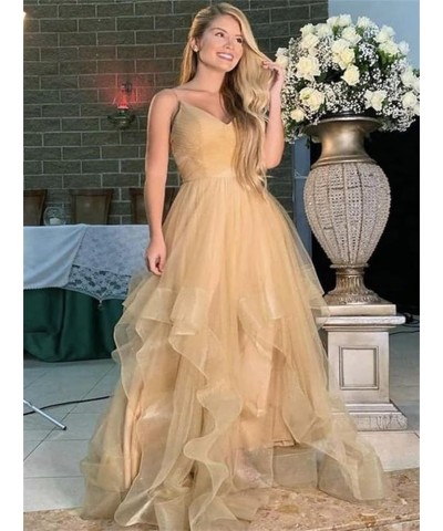 Glitter Tulle Prom Dresses 2024 Spaghetti Straps Ball Gown for Women Long Homecoming Dresses for Teens Putty $43.70 Dresses