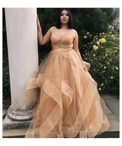 Glitter Tulle Prom Dresses 2024 Spaghetti Straps Ball Gown for Women Long Homecoming Dresses for Teens Putty $43.70 Dresses