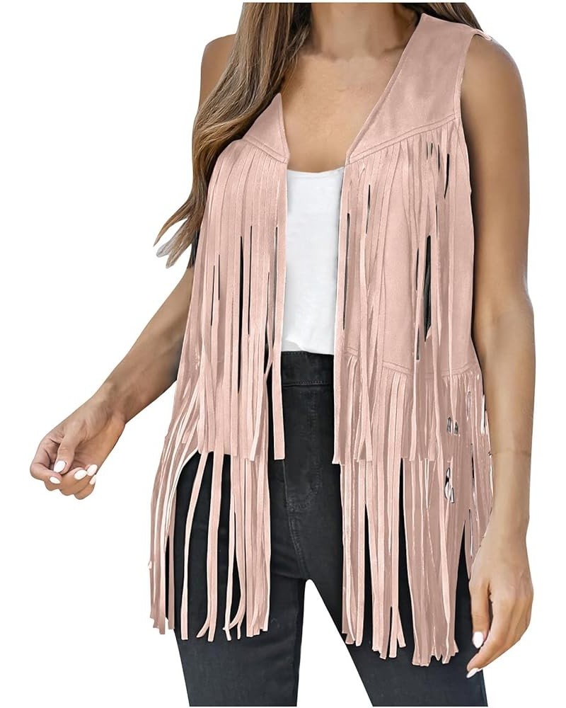 Womens Fringe Vest Casual Sleeveless Open Front Suede Cardigans Outwear Solid Color Tassle Hippie Waistcoat Jackets Tops 11 p...