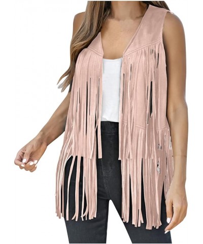 Womens Fringe Vest Casual Sleeveless Open Front Suede Cardigans Outwear Solid Color Tassle Hippie Waistcoat Jackets Tops 11 p...