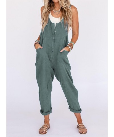 Women's Summer Cotton Linen Jumpsuits Button Down Sleeveless Baggy Overalls Jumpers with Pockets Lightblue $16.31 Overalls