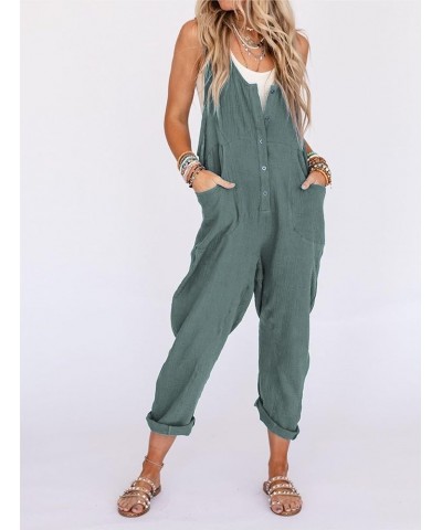 Women's Summer Cotton Linen Jumpsuits Button Down Sleeveless Baggy Overalls Jumpers with Pockets Lightblue $16.31 Overalls