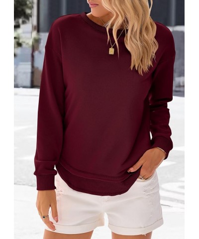 Women's Casual Crewneck Sweatshirts 2024 Spring Fall Clothes Loose Long Sleeve Lightweight Pullover Shirts Tops Split-wine Re...