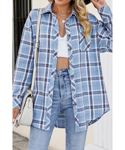 Womens Button Down Flannel Shirts Long Sleeve Plaid Shackets Business Casual Blouse Top Blue Haze-7123 $14.99 Blouses