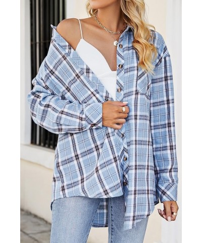 Womens Button Down Flannel Shirts Long Sleeve Plaid Shackets Business Casual Blouse Top Blue Haze-7123 $14.99 Blouses