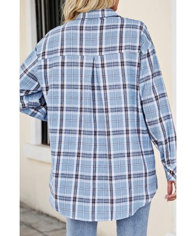 Womens Button Down Flannel Shirts Long Sleeve Plaid Shackets Business Casual Blouse Top Blue Haze-7123 $14.99 Blouses