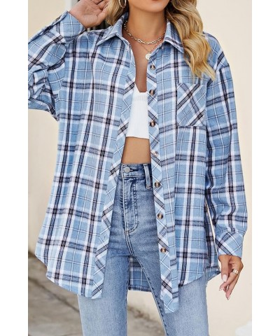 Womens Button Down Flannel Shirts Long Sleeve Plaid Shackets Business Casual Blouse Top Blue Haze-7123 $14.99 Blouses