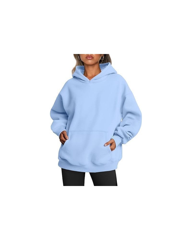 Women's Casual Long Sleeve Hoodie with Printed Letters Pullover Tops Loose Sweatshirt with Pocket Sky Blue $16.32 Hoodies & S...