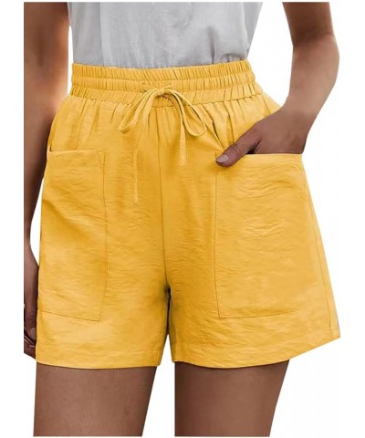 Womens Shorts for Summer Dressy Casual High Waist Drawstring Cargo Shorts Loose Fit Cotton Linen Shorts T07-yellow $12.24 Shorts