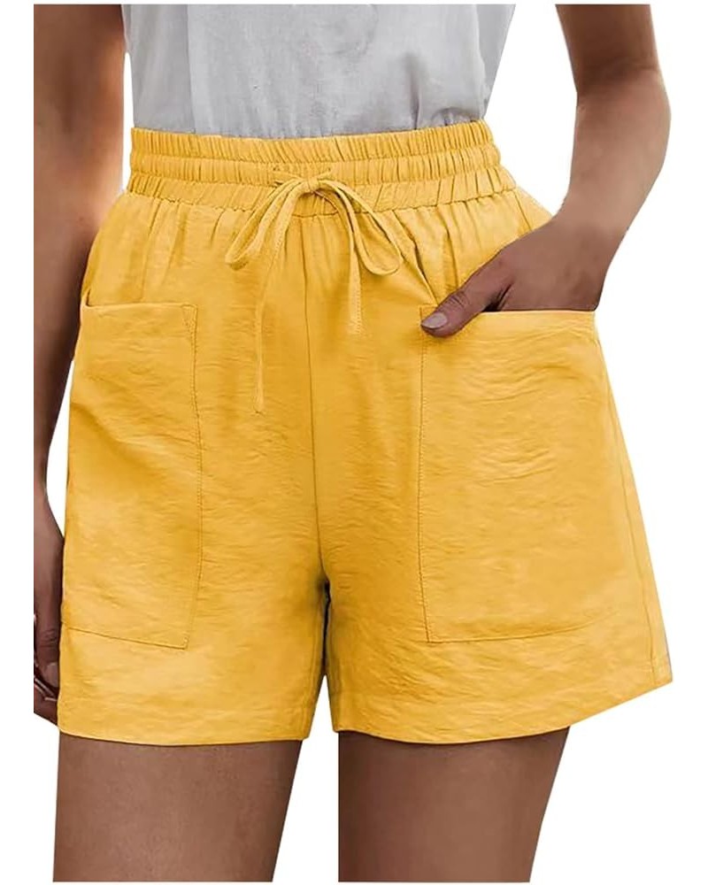 Womens Shorts for Summer Dressy Casual High Waist Drawstring Cargo Shorts Loose Fit Cotton Linen Shorts T07-yellow $12.24 Shorts