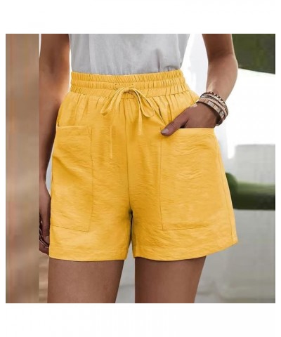 Womens Shorts for Summer Dressy Casual High Waist Drawstring Cargo Shorts Loose Fit Cotton Linen Shorts T07-yellow $12.24 Shorts