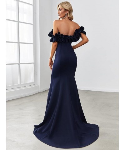 Womens Off Shoulder Ruffle Sleeve Bodycon Formal Party Dress 0274 Navy Blue $32.67 Dresses