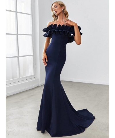 Womens Off Shoulder Ruffle Sleeve Bodycon Formal Party Dress 0274 Navy Blue $32.67 Dresses