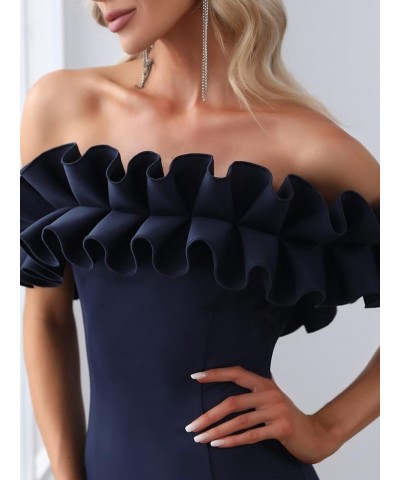 Womens Off Shoulder Ruffle Sleeve Bodycon Formal Party Dress 0274 Navy Blue $32.67 Dresses