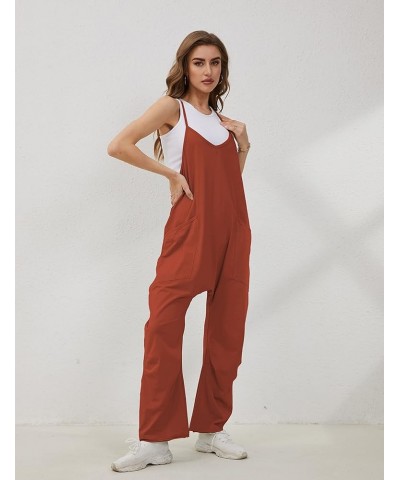 Women's Loose V Neck Sleeveless Jumpsuits Spaghetti Straps Harem Long Pants Overalls with Pockets Rust $12.50 Overalls