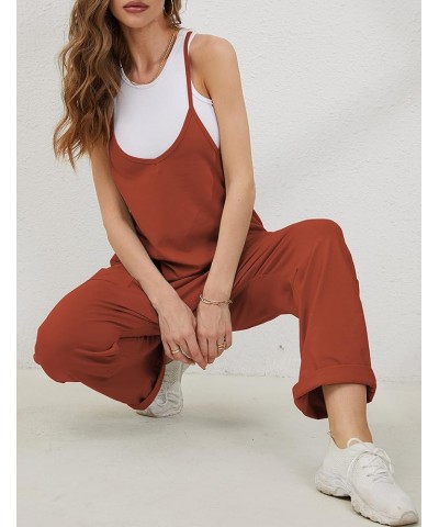 Women's Loose V Neck Sleeveless Jumpsuits Spaghetti Straps Harem Long Pants Overalls with Pockets Rust $12.50 Overalls