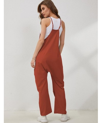 Women's Loose V Neck Sleeveless Jumpsuits Spaghetti Straps Harem Long Pants Overalls with Pockets Rust $12.50 Overalls