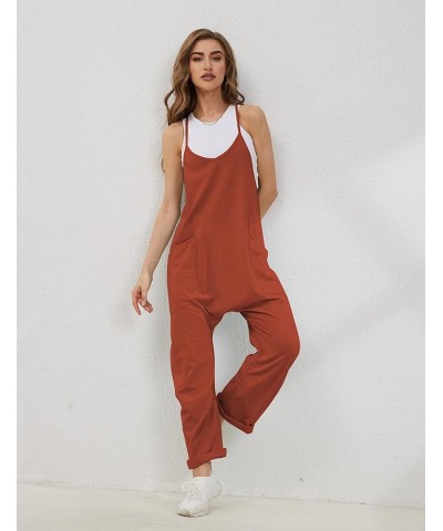 Women's Loose V Neck Sleeveless Jumpsuits Spaghetti Straps Harem Long Pants Overalls with Pockets Rust $12.50 Overalls