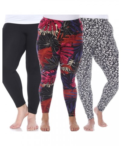 Women's Pack of 3 Plus Size Tropical Printed Leggings Black, Black Cheetah, Black Tropical Flower $24.50 Leggings