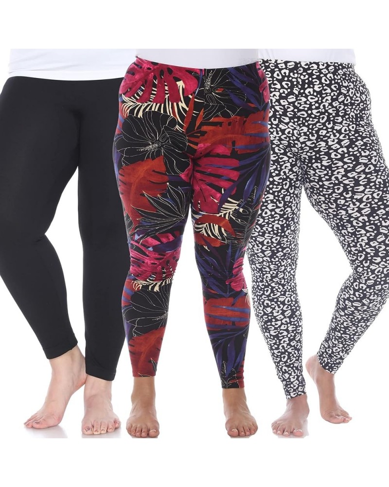 Women's Pack of 3 Plus Size Tropical Printed Leggings Black, Black Cheetah, Black Tropical Flower $24.50 Leggings