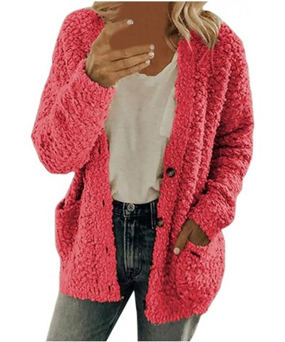 Winter Coats for Women Fleece Jacket with Pockets Fuzzy Hooded Zip Up Cardigan Plus Size Thick Warm Outerwear A-pink $12.61 J...