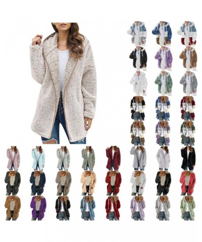 Winter Coats for Women Fleece Jacket with Pockets Fuzzy Hooded Zip Up Cardigan Plus Size Thick Warm Outerwear A-pink $12.61 J...