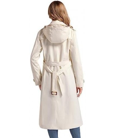 Women's Waterproof Long Trench Coat Double Breasted Length Classic Lapel Belt Coat With Removable Hood Beige $38.99 Coats