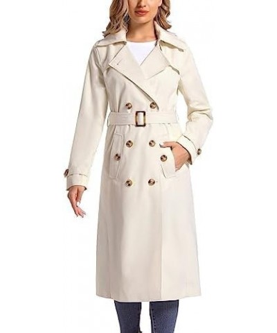 Women's Waterproof Long Trench Coat Double Breasted Length Classic Lapel Belt Coat With Removable Hood Beige $38.99 Coats