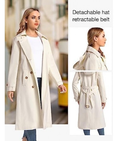 Women's Waterproof Long Trench Coat Double Breasted Length Classic Lapel Belt Coat With Removable Hood Beige $38.99 Coats