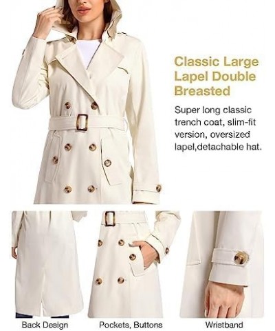 Women's Waterproof Long Trench Coat Double Breasted Length Classic Lapel Belt Coat With Removable Hood Beige $38.99 Coats