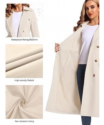 Women's Waterproof Long Trench Coat Double Breasted Length Classic Lapel Belt Coat With Removable Hood Beige $38.99 Coats