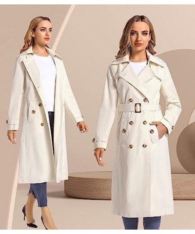 Women's Waterproof Long Trench Coat Double Breasted Length Classic Lapel Belt Coat With Removable Hood Beige $38.99 Coats