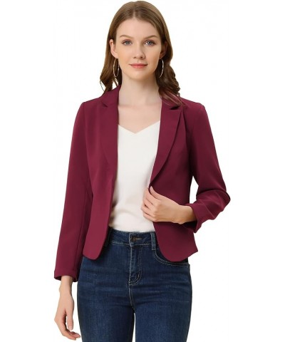 Women's Open Front Office Work Business Casual Crop Suit Blazer Jacket Burgundy-solid $18.90 Blazers