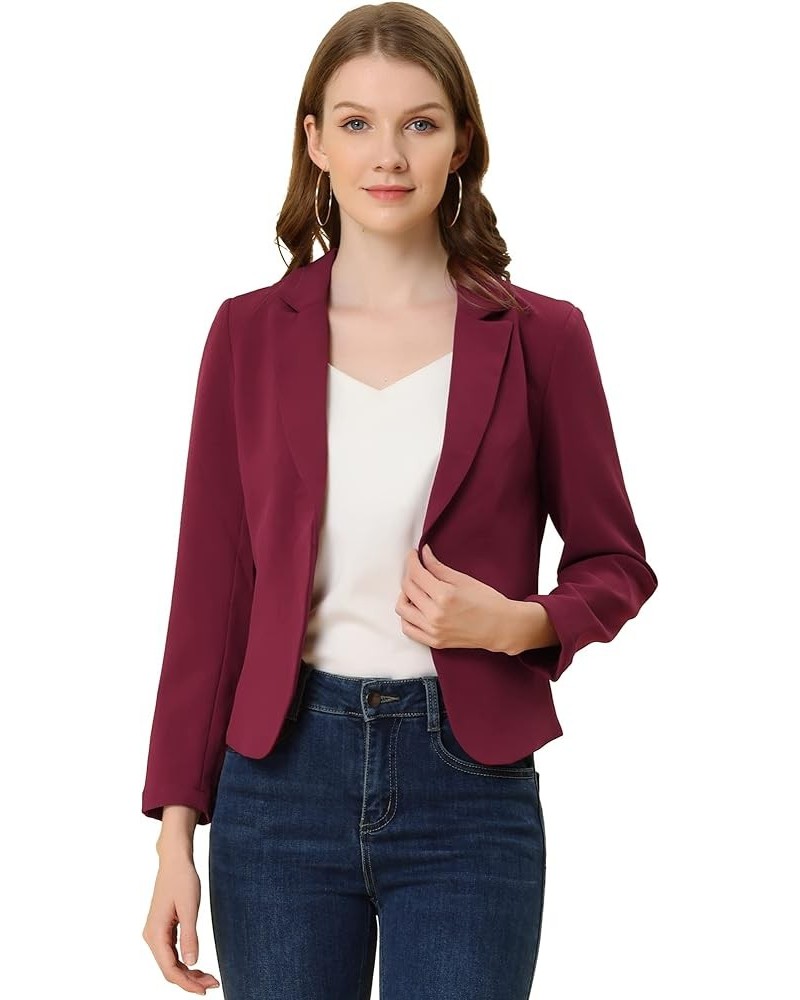 Women's Open Front Office Work Business Casual Crop Suit Blazer Jacket Burgundy-solid $18.90 Blazers