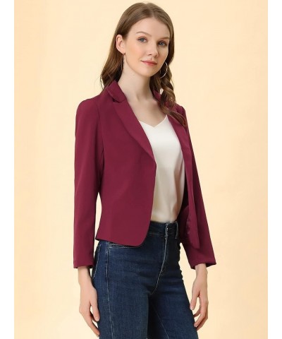 Women's Open Front Office Work Business Casual Crop Suit Blazer Jacket Burgundy-solid $18.90 Blazers