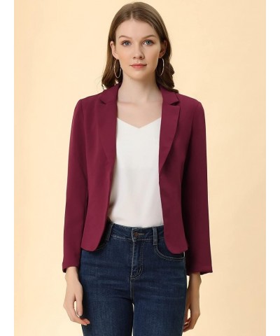 Women's Open Front Office Work Business Casual Crop Suit Blazer Jacket Burgundy-solid $18.90 Blazers