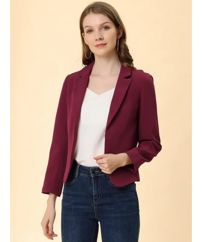 Women's Open Front Office Work Business Casual Crop Suit Blazer Jacket Burgundy-solid $18.90 Blazers