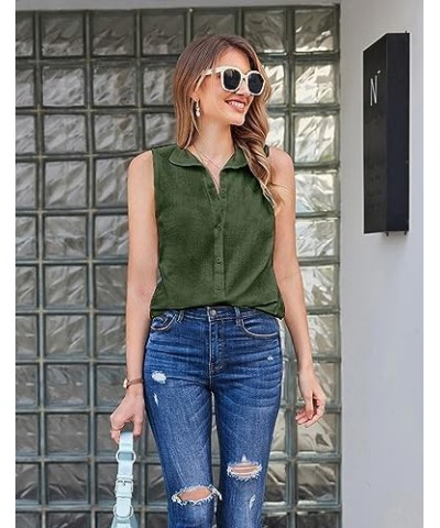 Womens Sleeveless Button Down Shirt Collared Cotton Linen Blouse Casual Office Shirts Basic Tank Top Army Green $14.78 Blouses