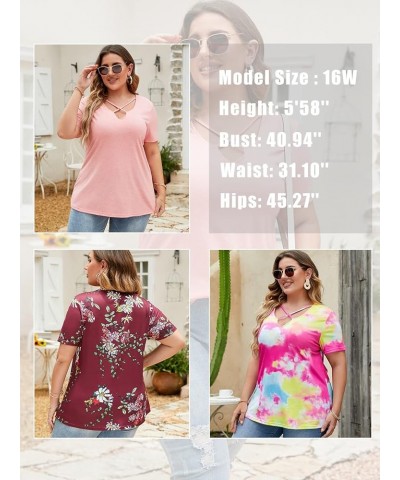 Plus-Size Tops for Women Short Sleeve Color Block Casual T-Shirts Tunics 55_wine Red $10.25 Tops