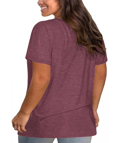 Plus-Size Tops for Women Short Sleeve Color Block Casual T-Shirts Tunics 55_wine Red $10.25 Tops