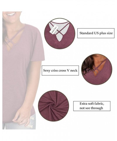 Plus-Size Tops for Women Short Sleeve Color Block Casual T-Shirts Tunics 55_wine Red $10.25 Tops