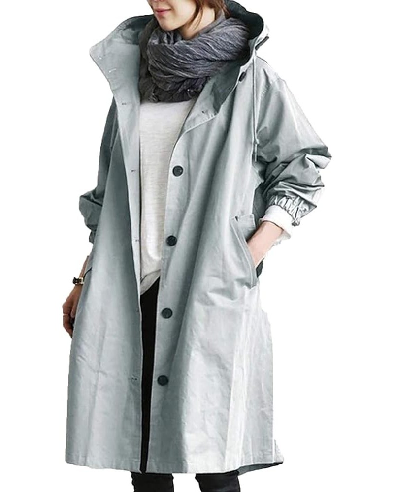 Winter Coats For Women Plus Size Long Sleeve Outerwear With Pocket Lightweight Fall Hooded Windproof Trenchcoat 4XL Light Blu...