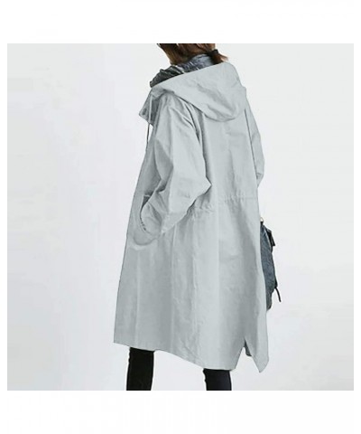 Winter Coats For Women Plus Size Long Sleeve Outerwear With Pocket Lightweight Fall Hooded Windproof Trenchcoat 4XL Light Blu...